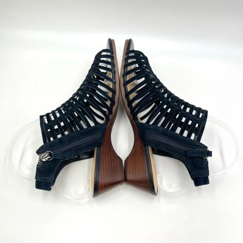 6W 6 WIDE WIDTH Bella Vita Pacey Navy Blue Suede Leather Gladiator Wedge Sandals